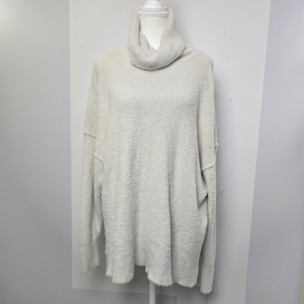 Aerie Cream Coastal Plush Soft  Turtleneck Sweater In Oversized M